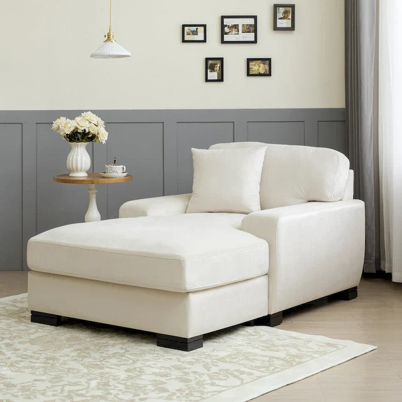 Moderne extra grote chaise longue-slaapbank in mid-century-stijl met kussen