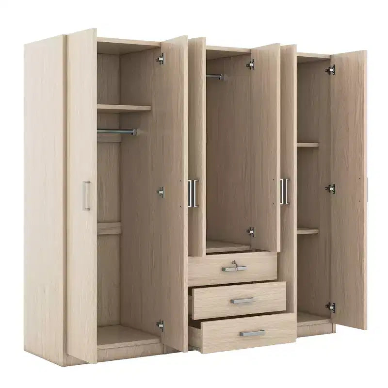 Kleiderschrank aus Holz mit 6 Türen und Schubladen fürs Schlafzimmer