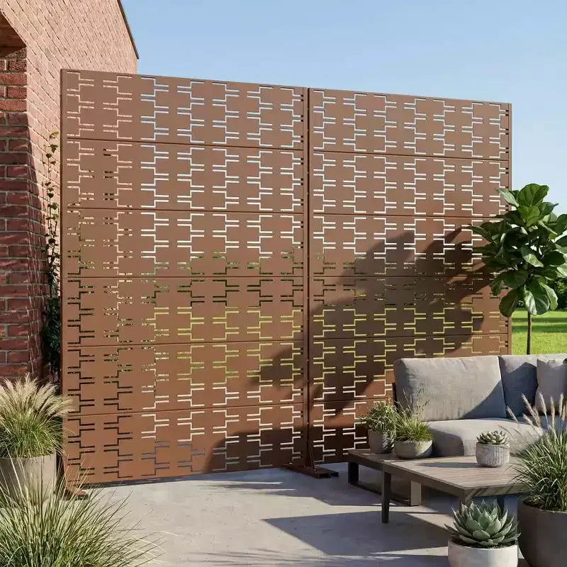 Brązowy parawan pokojowy MAYEERTY Brick 01 z ocynkowanej stali, 72x47x16, 6-elementowy, dwustronny ekran zapewniający prywatność i odporny na rdzę