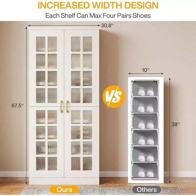 Meuble à chaussures haut Lantine avec portes, meuble de rangement à chaussures à 8 niveaux avec étagères réglables, meuble à chaussures moderne pour entrée, placard et salon, blanc