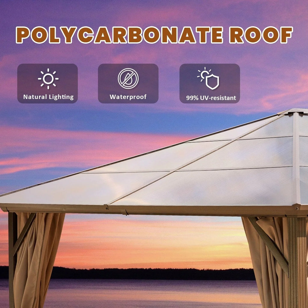 EROMMY Pavillon mit festem Dach, Pergola für den Außenbereich mit Doppeldach, Moskitonetz und Vorhängen, strapazierfähiges Sonnendach für Terrasse, Garten und Poolpartys