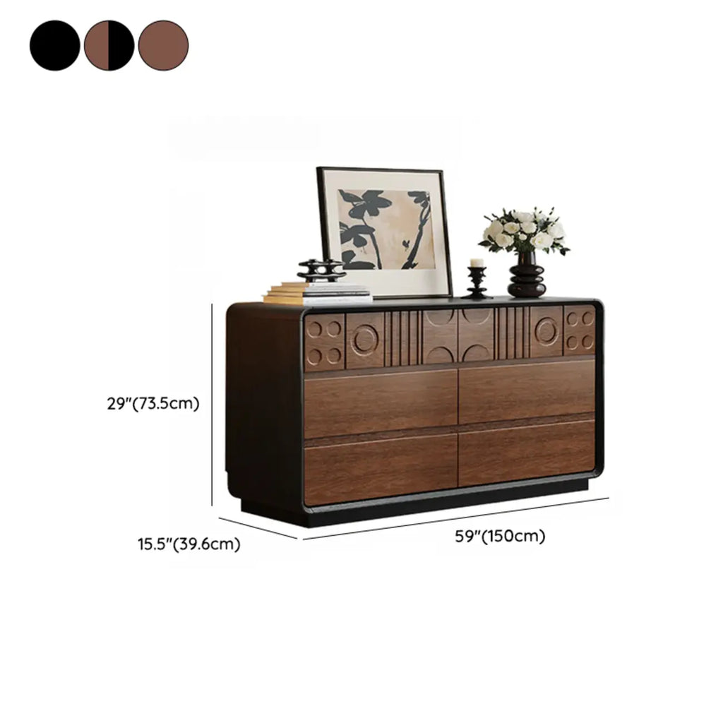 Drewniana komoda inspirowana stylem art déco z geometrycznymi rzeźbieniami