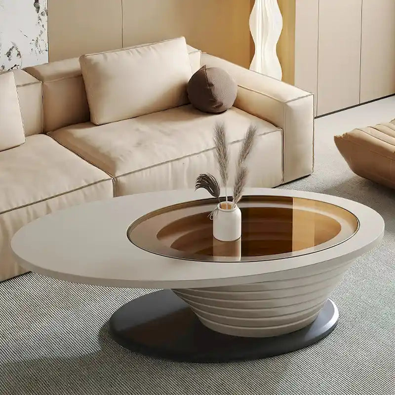 Ovaler Couchtisch mit Glasplatte, moderne, minimalistische Light-Luxury-Optik, graues Gestell, 51 in. - L 51.18'W 25.59'H 14.37'