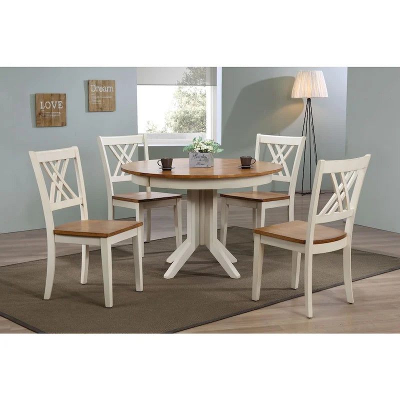 Modernes Esszimmer-Set für 5 Personen in Antik-Karamell/Biscotti mit doppelter X-Rückenlehne