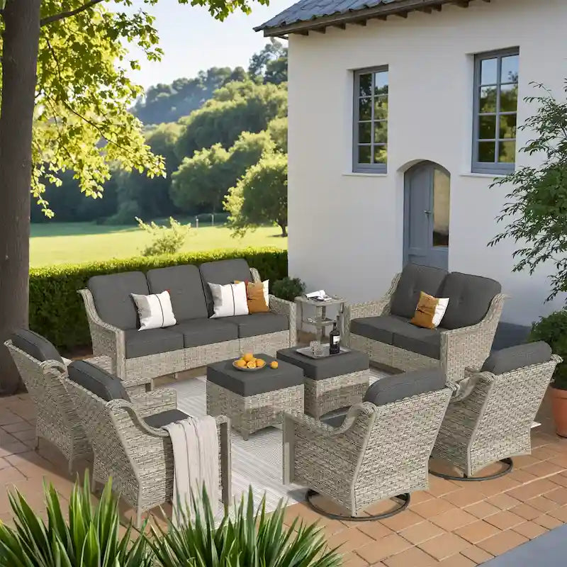 XIZZI 9-teiliges Gartenmöbel-Set für die Terrasse mit drehbarem Sessel