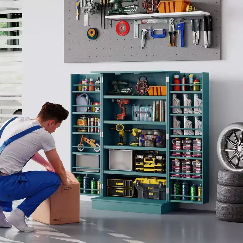 HOMCOM Garde-manger de cuisine de 41, placard de cuisine à 2 portes avec étagères de rangement à 5 niveaux, 12 porte-épices et étagères réglables, pour la salle à manger