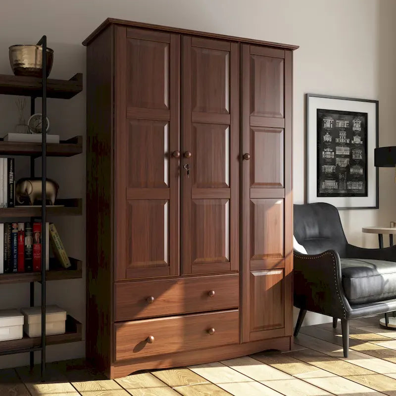 3-türiger Kleiderschrank - Weiß/Mokka/Java - Massivholz