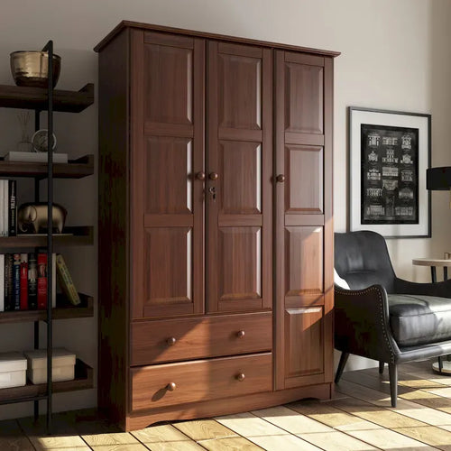 3-türiger Kleiderschrank - Weiß/Mokka/Java - Massivholz