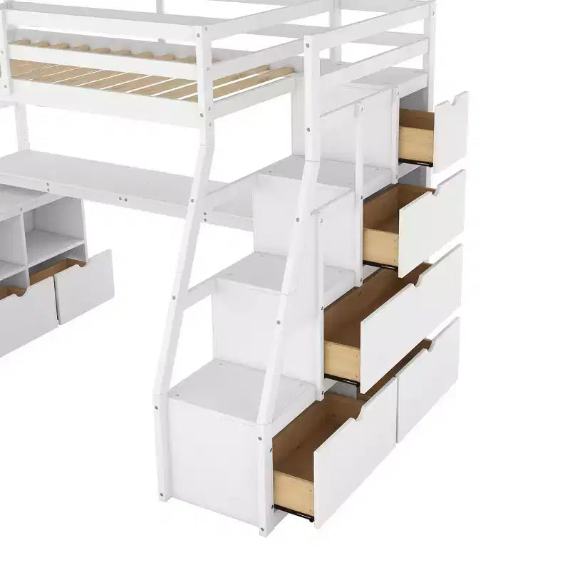 Hoogslaper voor 1-persoonsbed met 7 laden, 2 planken, kast en bureau voor kinderen en tieners