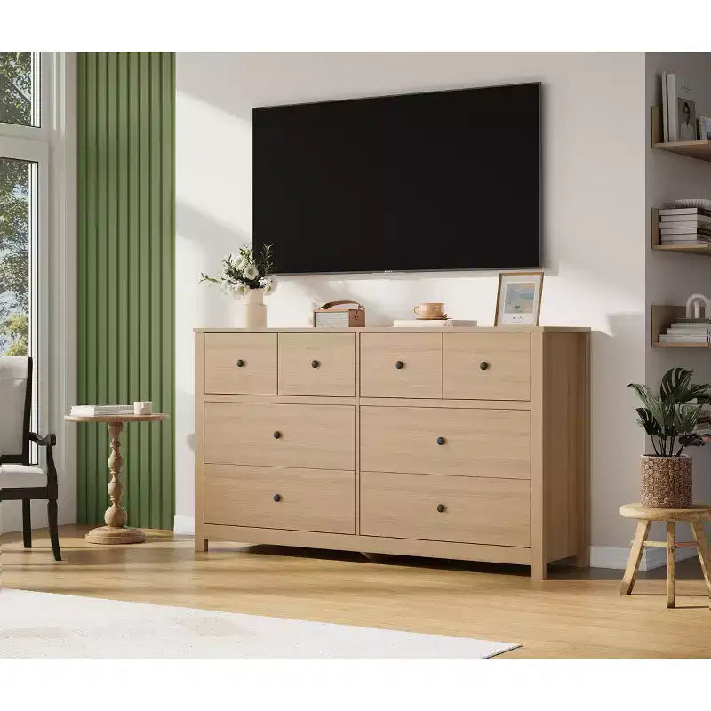 Moderne ladekast met 8 lades voor de slaapkamer, brede houten ladekast met veel opbergruimte, vrijstaande opbergkast voor de woonkamer