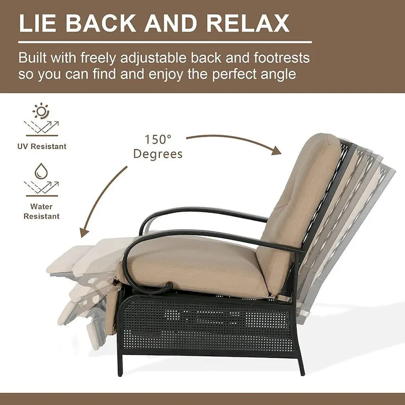 Verstellbarer Relaxsessel für die Terrasse mit Kissen - 38 (D) x 26.5 (W) x 38.5 (H) Zoll