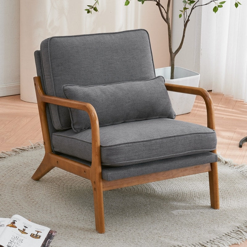 Tapicerowany fotel akcentowy w stylu mid-century modern