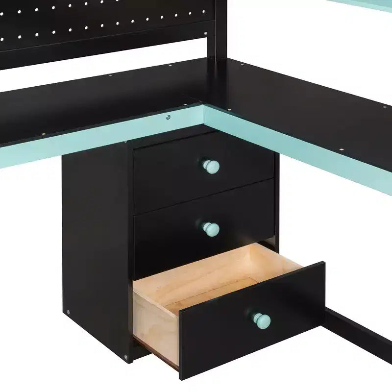 GDFStudio Scott houten gaminghoogslaper met opberktrap, bureau, planken en pegboard