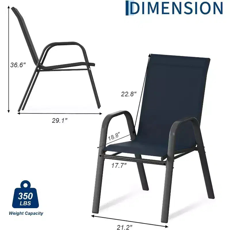 Terrassenstühle, stapelbares Outdoor-Esszimmerstuhlset mit 4/6 Stühlen aus wetterfestem, leichtem Textilene und Armlehnen für Garten und Poolbereich