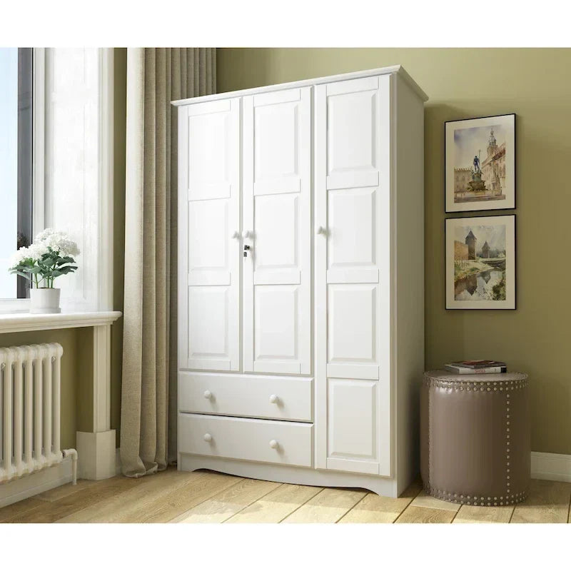 3-türiger Kleiderschrank - Weiß/Mokka/Java - Massivholz