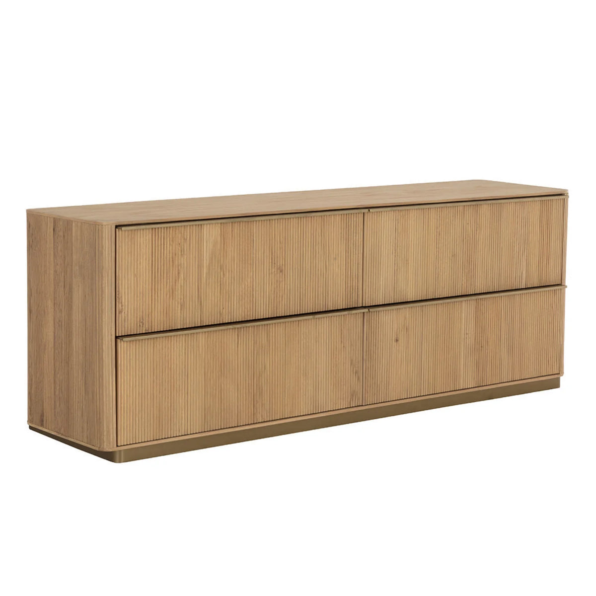 Moderne Kommode aus Eiche mit skulpturalen, geriffelten Details - Schlafzimmer | gebürstetes Gold-Finish