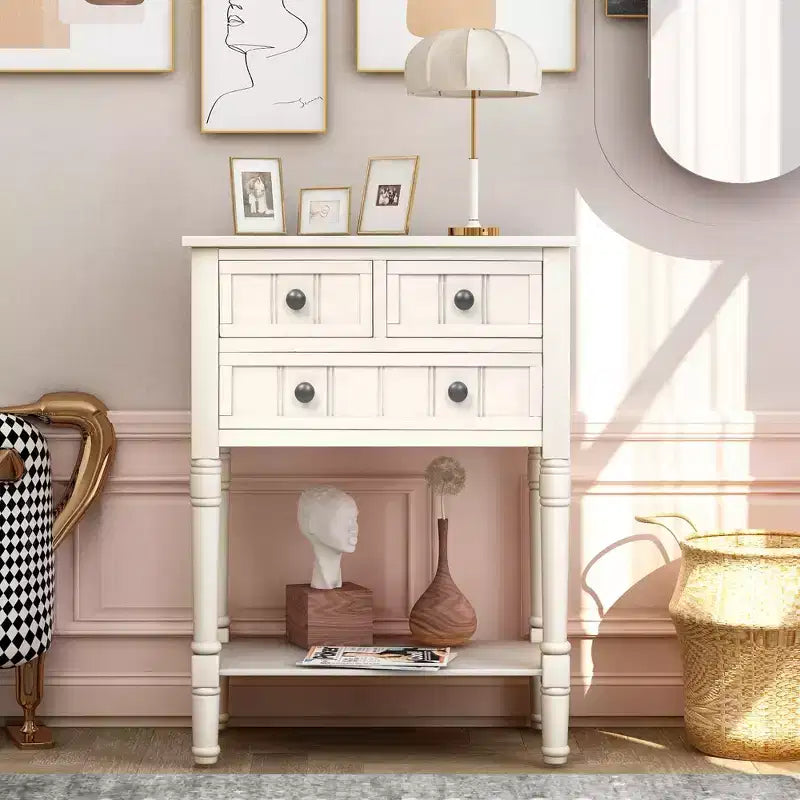 Smalle consoletafel van 23.7in met 3 lades en een plank, sidetable voor kleine ruimtes, hal of woonkamer