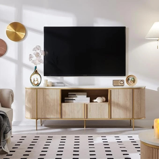 Moderner Luxus-TV-Schrank, Entertainment-Center mit Kunstmarmorplatte