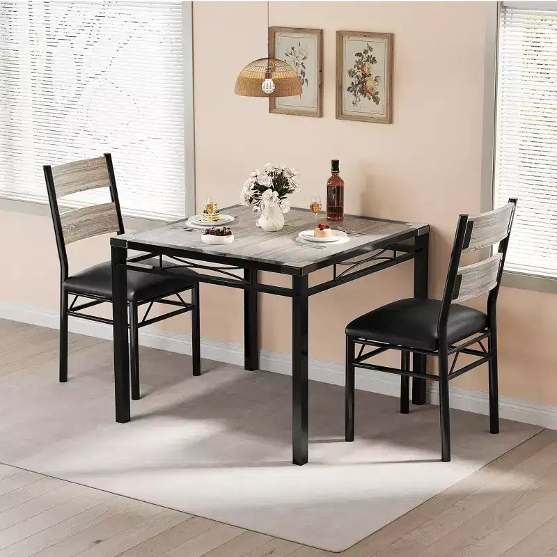 Essgruppe für 4 Personen mit 4 gepolsterten Stühlen, 5-teiliges Esszimmer-Set aus Holz mit Eckenschutz für Küche, Wohnung und kleine Räume