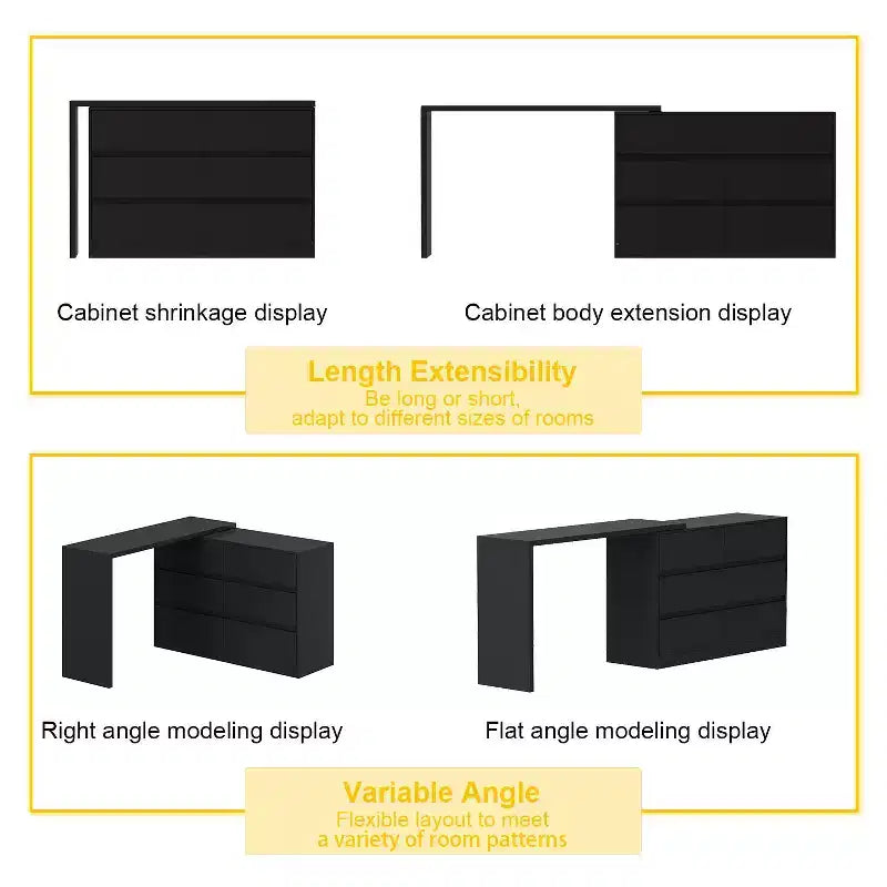 Buffet avec rangement intelligent, pivotant et extensible, avec 6 tiroirs, comptoir prolongé, tapis antidérapant, table à manger pivotante et garde-manger pour îlot de cuisine