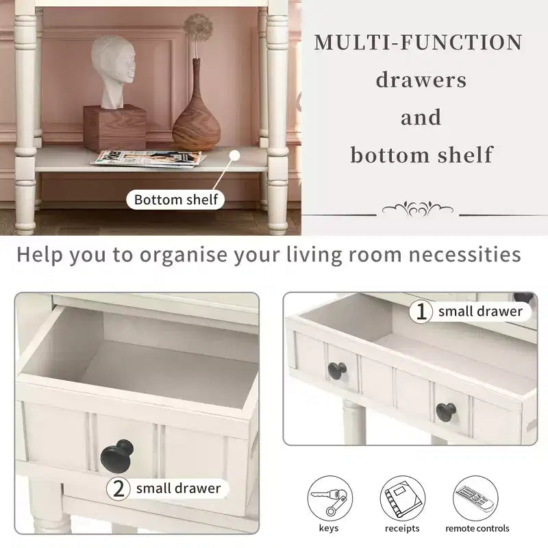 Smalle consoletafel van 23.7in met 3 lades en een plank, sidetable voor kleine ruimtes, hal of woonkamer