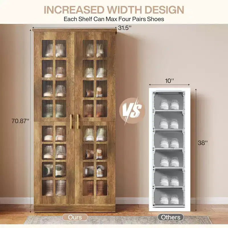 Meuble à chaussures haut Lantine avec portes, meuble de rangement à chaussures à 8 niveaux avec étagères réglables, meuble à chaussures moderne pour entrée, placard et salon, blanc