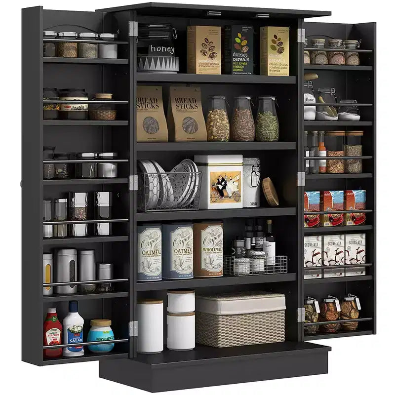 HOMCOM Garde-manger de cuisine de 41, placard de cuisine à 2 portes avec étagères de rangement à 5 niveaux, 12 porte-épices et étagères réglables, pour la salle à manger
