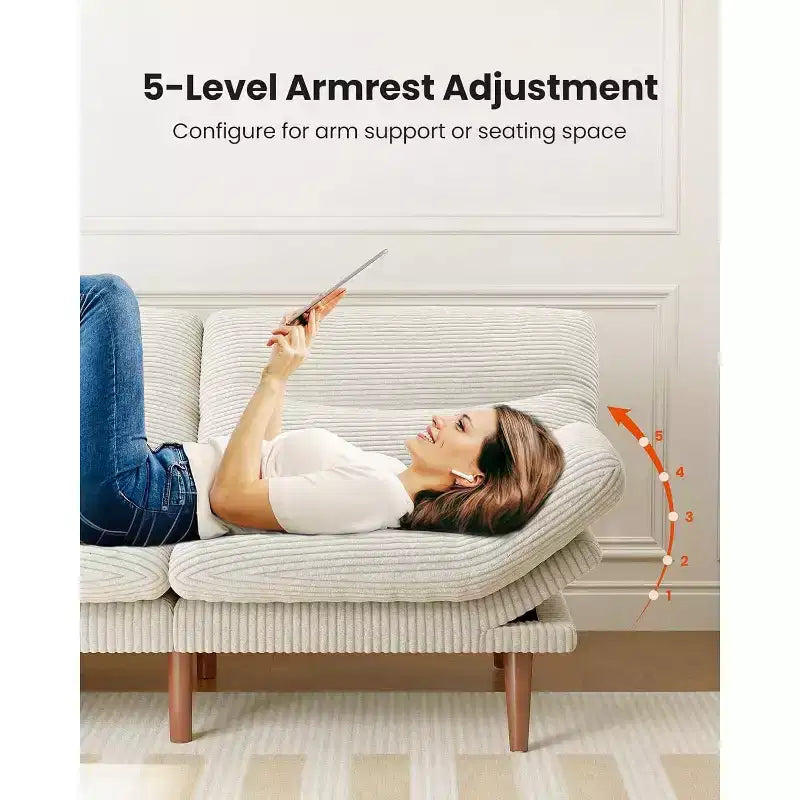 66-Zoll-Schlafsofa aus Cord mit verstellbarer Rückenlehne und Armlehnen, geeignet für kleine Räume, Wohnzimmer oder Büros, auch als Futonsofa nutzbar.