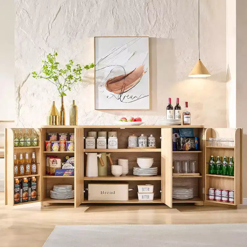 Küchenbuffet-Sideboard mit 4 Türen und Einlegeböden, modernes großes Sideboard mit Stauraum, 66 Kaffeebar-Schränkchen mit Stauraum
