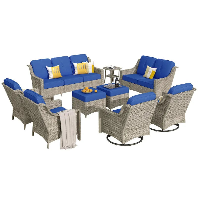 XIZZI 9-teiliges Gartenmöbel-Set für die Terrasse mit drehbarem Sessel