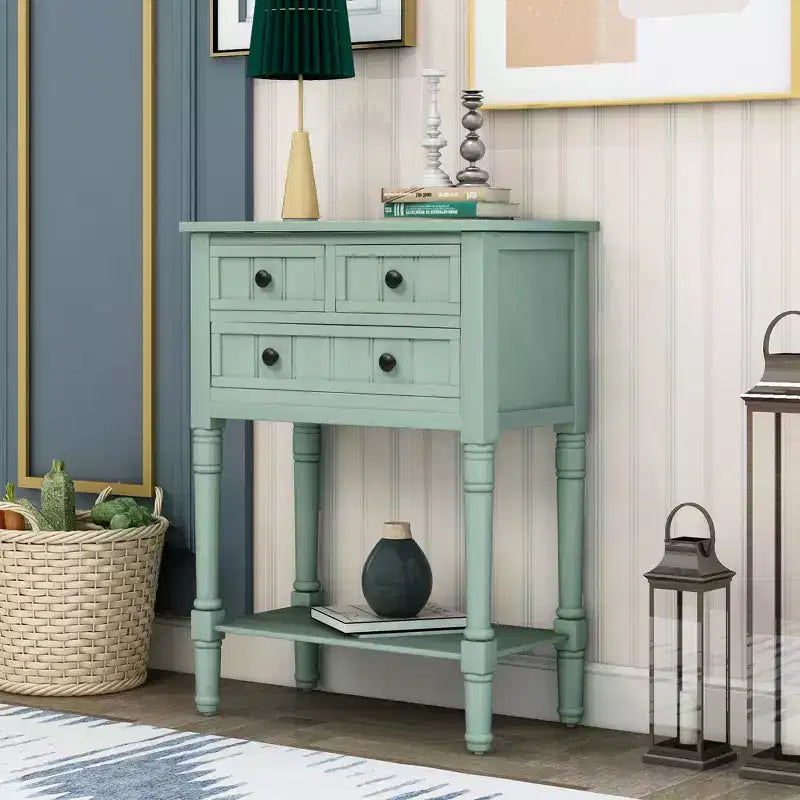 Smalle consoletafel van 23.7in met 3 lades en een plank, sidetable voor kleine ruimtes, hal of woonkamer