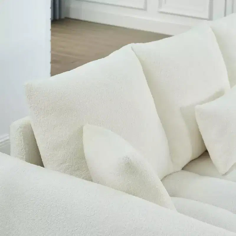 GDFStudio Alanna modernes 3-Sitzer-Sofa mit Teddy-Stoffbezug und Kissen, 79.5