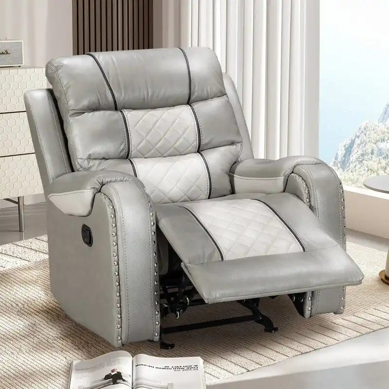 Extra grote fauteuil met verstelbare rugleuning van kunstleer in Amerikaans design voor de woonkamer
