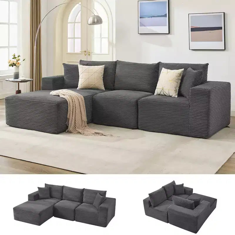 108 Modernes Sofa, 3-Sitzer-Polstersofa in L-Form mit Kissen, Sofa mit tiefer Sitzfläche, keine Montage erforderlich