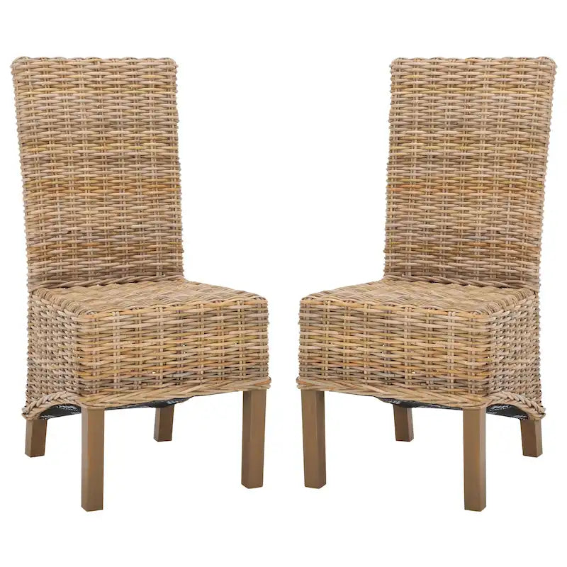 Set van 2 eetkamerstoelen van naturel rotan, 19W x 22D x 41H, boho-kuststijl