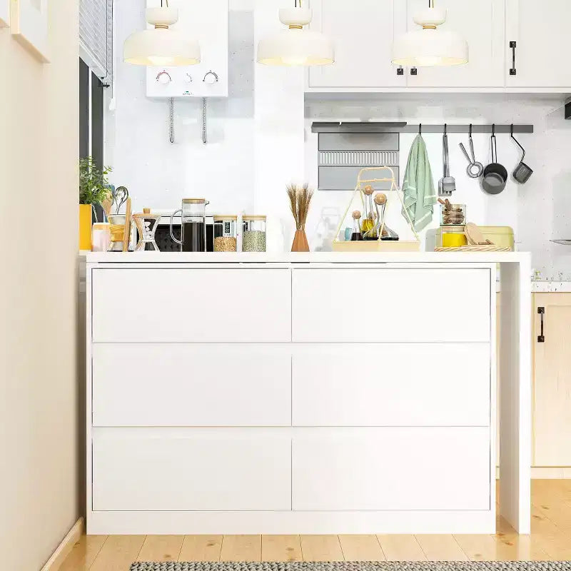Buffet avec rangement intelligent, pivotant et extensible, avec 6 tiroirs, comptoir prolongé, tapis antidérapant, table à manger pivotante et garde-manger pour îlot de cuisine