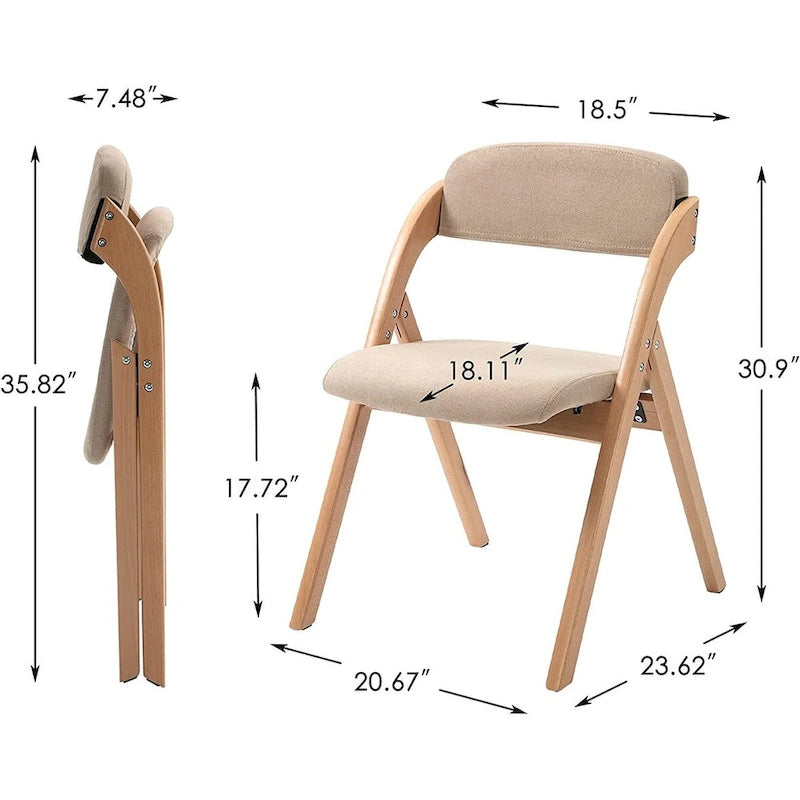 Stapelbare houten eetkamerstoelen met klapfunctie en gevoerde zittingen (set van 4)