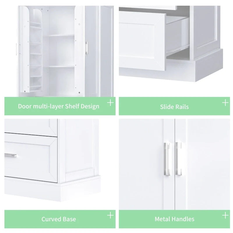 Armoire de rangement haute pour salle de bains avec deux portes et tiroirs, étagère réglable, panneau MDF