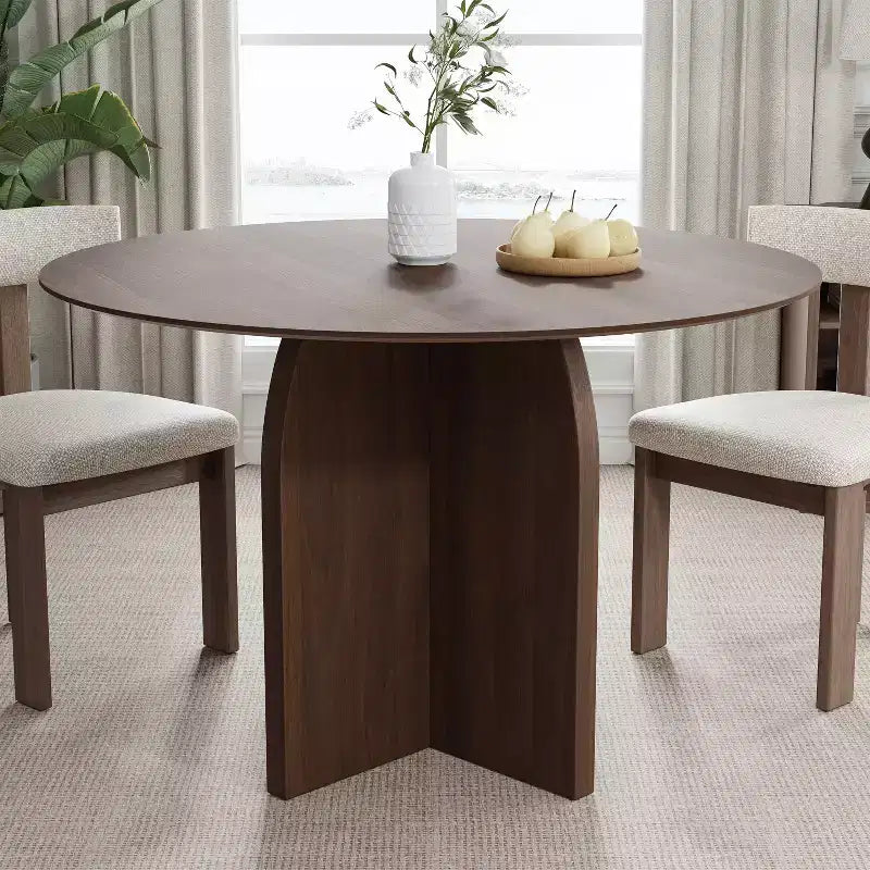 PexFix runder Esstisch aus Massivholz, 45 x45, mit Walnuss-Finish und eleganten, geschwungenen Beinen für moderne Esszimmer und Küchen