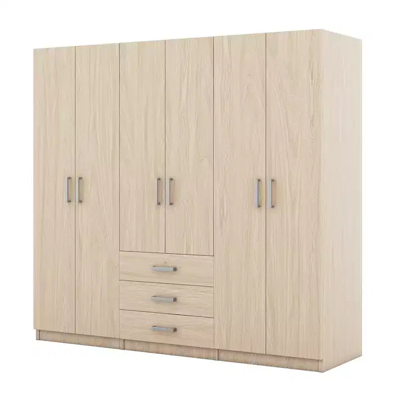Kleiderschrank aus Holz mit 6 Türen und Schubladen fürs Schlafzimmer