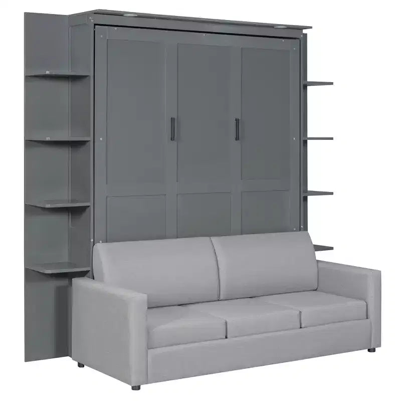 Murphy-Wandbett in Queen-Size mit Holzrahmen, modernem Design, Sofa und Regalen von Whisen