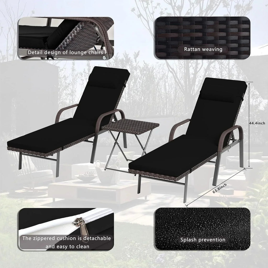 Kullavik 3-teiliges Outdoor-Lounge-Set mit Liegestühlen