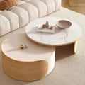 Moderner runder Couchtisch, Tischplatte aus Stein, Naturholz - 50  x 31.5