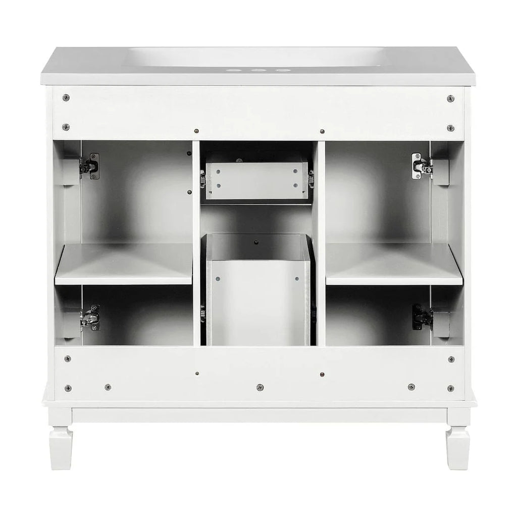Moderne badkamermeubelset van 36' met wastafelblad en spiegelkast, 2 deuren en 2 laden