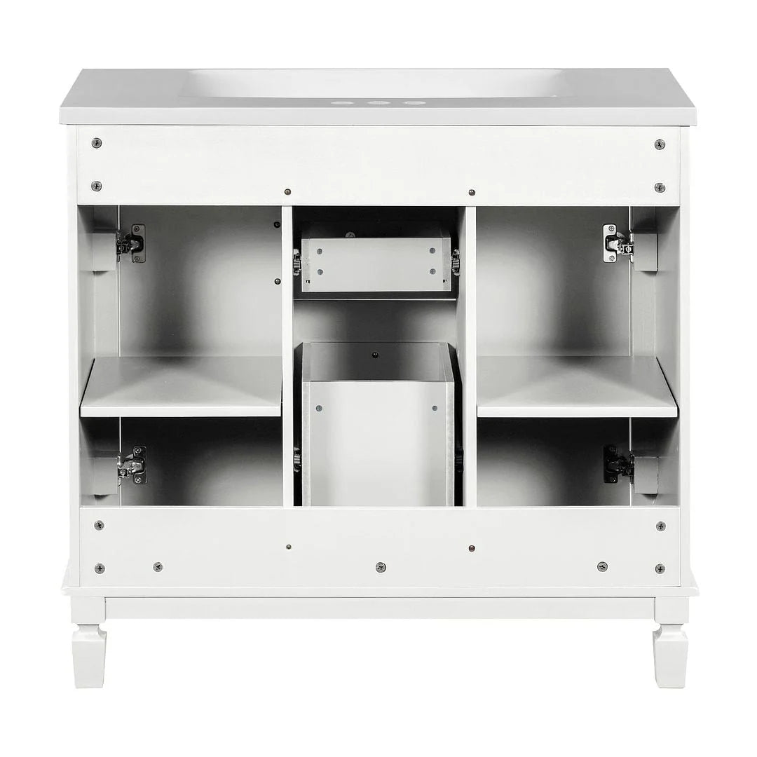 Moderne badkamermeubelset van 36' met wastafelblad en spiegelkast, 2 deuren en 2 laden