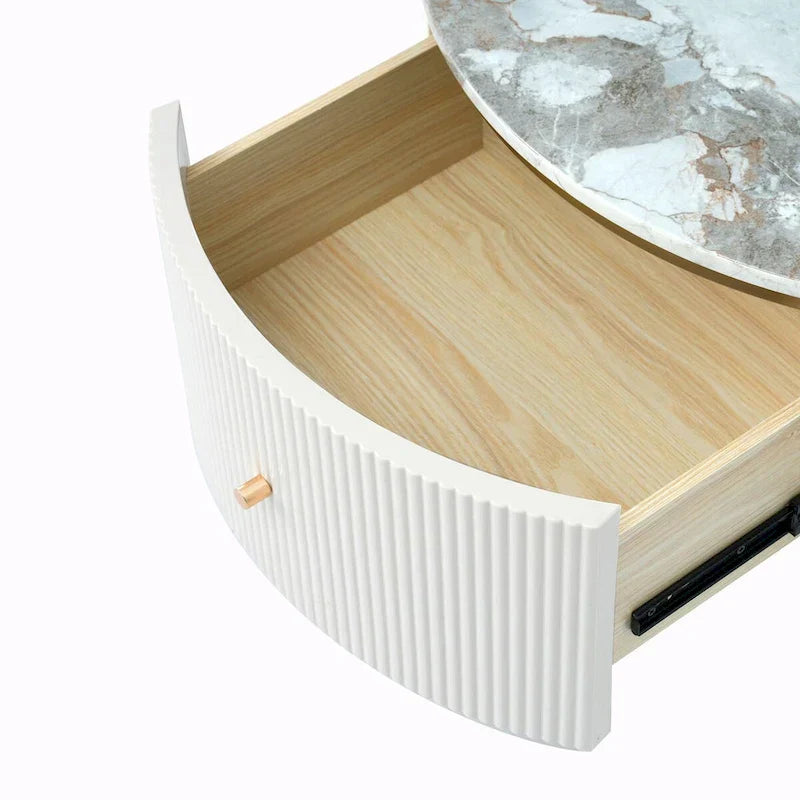 Moderne ronde salontafel van 31.5 met grote opberglade