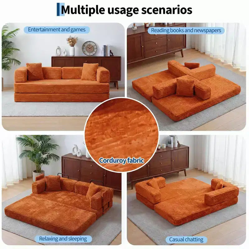 80.7 5-in-1-Schlafsofa mit Cordbezug, 1200 lbs, keine Montage erforderlich