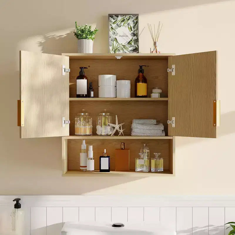 Badkamerwandkast - medicijnkast met staldeuren en verstelbare plank - wandkast van 25x23.6x9 Inch