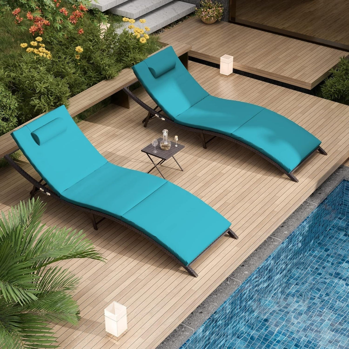 Kullavik 3-teiliges Outdoor-Lounge-Set mit Liegestühlen