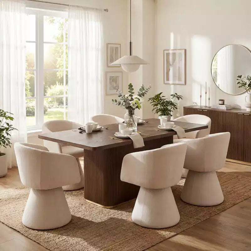 Christopher Knight Home Yodsak modernes 7-teiliges Esszimmer-Set aus Holz und Metall mit um 180 drehbaren Stühlen